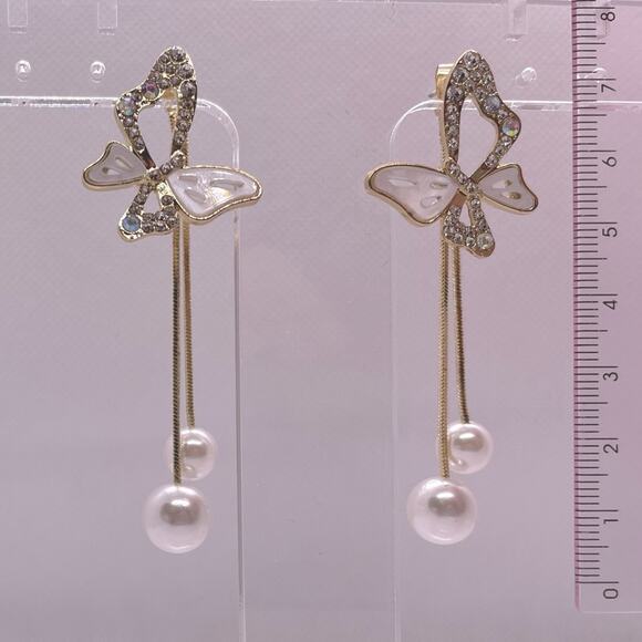 Butterfly Drop Dangle Earrings with Faux Pearls - Picture 4 of 4